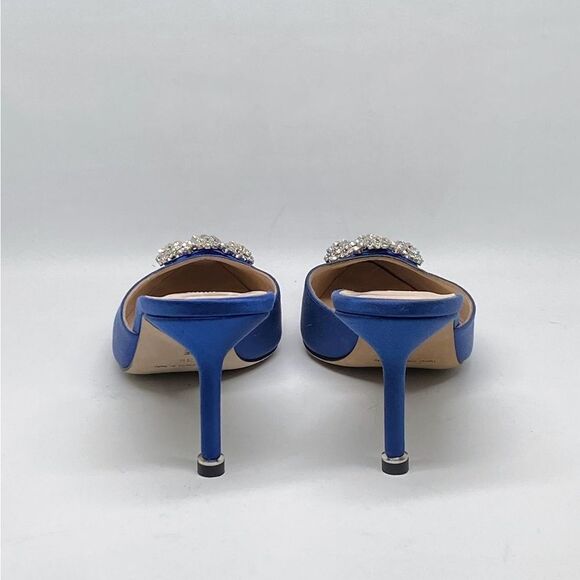 Manolo Blahnik Satin Blue Mules with Crystal Accent - Picture 10 of 13